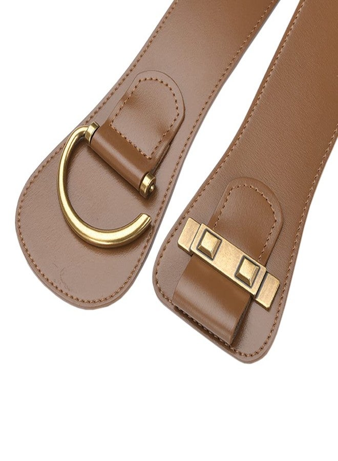 ANNULOYA Women Genuine Leather Elastic Belts for Dress, Vintage Wide Stretchy Corset Cinch Belt Elegant Waistband - Image 5